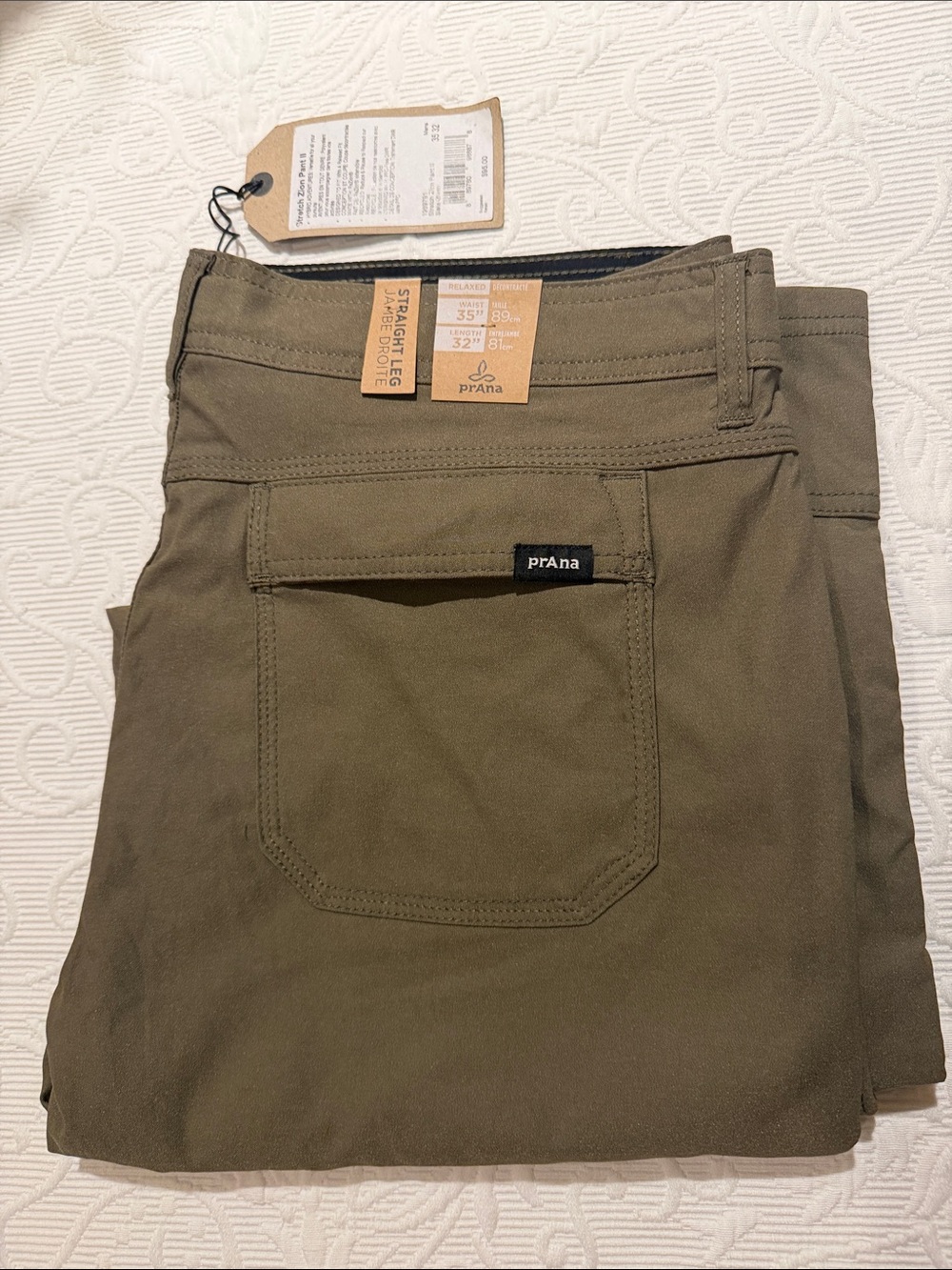 Prana Men's Straight Leg Chinos 35x32 Relaxed Fit— Olive Green NWT